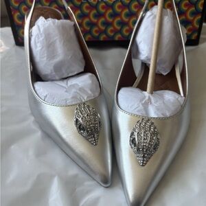 Kurt Geiger Belgravia Metallic Leather Eagle Head Ornament Slingback Pumps-8.5